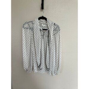 Max Studio Womens White Sheer Long Sleeve Blouse Small polyester button up